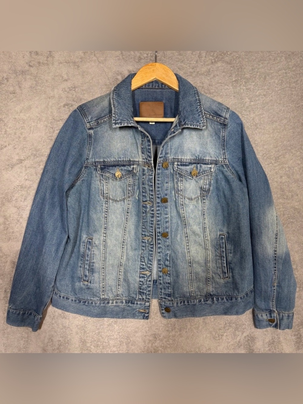 41 Hawthorn Womens 1X Plus Denim Trucker Jacket Stretch Medium Wash 4 Pocket